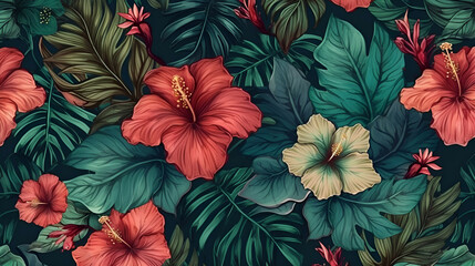 Fototapeta premium seamless pattern with red flowers