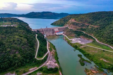 Aerial view over the bui dam in ghana