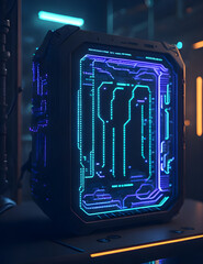 AI Künstliche Intelligenz ein blau leuchtender Chip