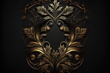 Luxurious frame on a black background, adorned with intricate details and high-quality materials such as gold or silver, AI.