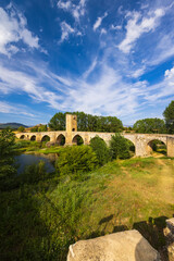 Fototapeta premium stone bridge over Ebro river in Frias, Burgos province, Castilla Leon, Spain