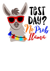 Test day& No prob llama. Lama with sunglasses clipart. Isolated on transparent background