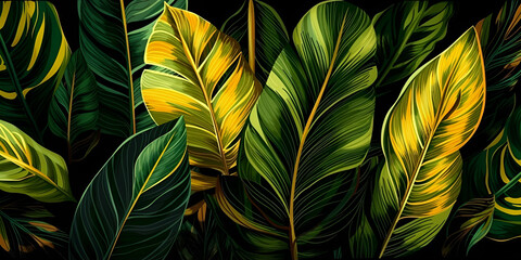 Obraz na płótnie Canvas tropical leaves green and yellow patterns with leaves