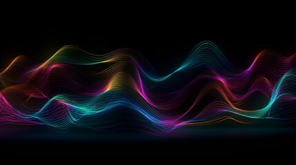 Fototapeta premium Abstract background of colorful neon wavy lines glowing in the dark.