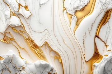 A luxurious white and gold marble background, with intricate patterns and veins that create a sense of opulence and sophistication. Generative AI