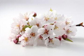 white cherry blossoms isolated on white background. Created with AI