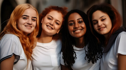 Fototapeta premium Group of female friends of all ethnicities, friendship concept