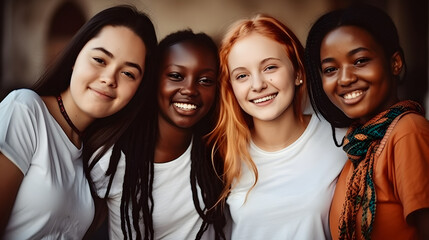 Fototapeta premium Group of female friends of all ethnicities, friendship concept
