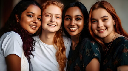Obraz premium Group of female friends of all ethnicities, friendship concept