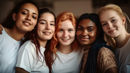 Group of female friends of all ethnicities, friendship concept