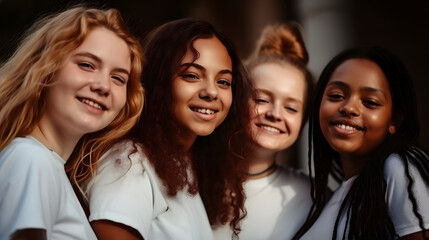 Obraz premium Group of female friends of all ethnicities, friendship concept