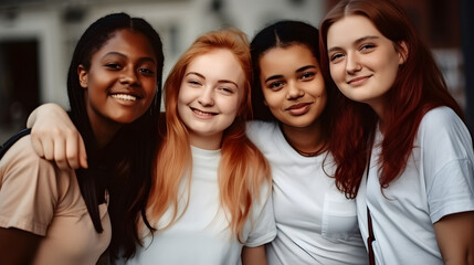 Fototapeta premium Group of female friends of all ethnicities, friendship concept