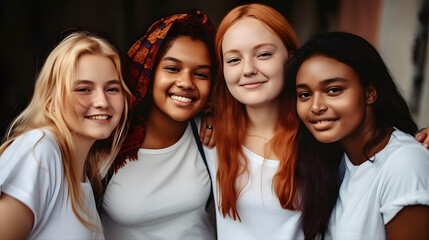 Fototapeta premium Group of female friends of all ethnicities, friendship concept