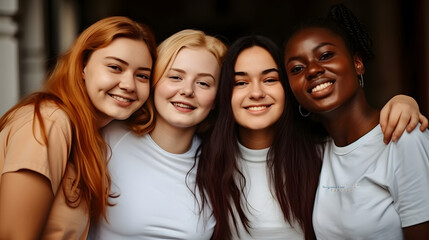 Obraz premium Group of female friends of all ethnicities, friendship concept