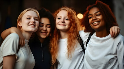 Obraz premium Group of female friends of all ethnicities, friendship concept