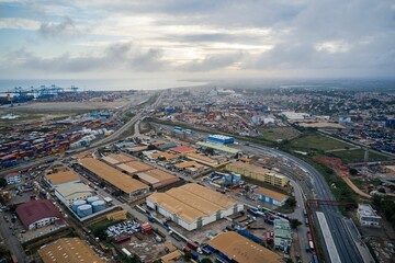 Fototapeta na wymiar Bird's eye view of the Tema port in Ghana