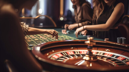 Young girl playing casino slots. generative AI
