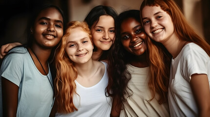 Group of female friends of all ethnicities, friendship concept