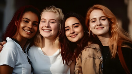 Fototapeta premium Group of female friends of all ethnicities, friendship concept