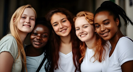 Fototapeta premium Group of female friends of all ethnicities, friendship concept