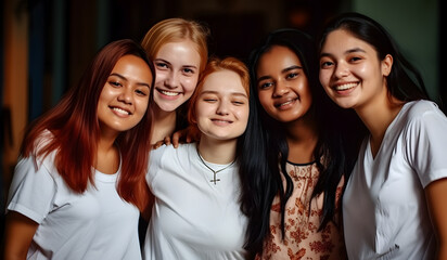 Fototapeta premium Group of female friends of all ethnicities, friendship concept