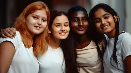 Obraz premium Group of female friends of all ethnicities, friendship concept