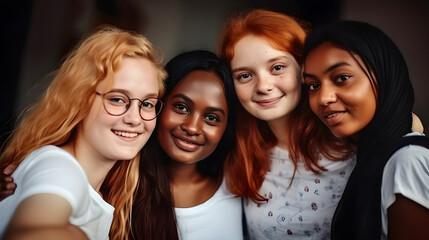 Obraz premium Group of female friends of all ethnicities, friendship concept