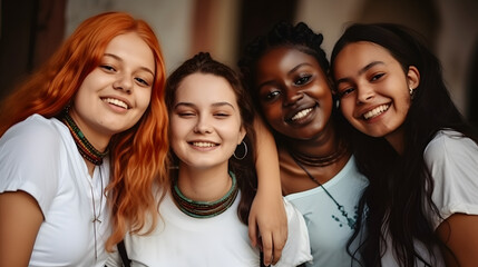 Fototapeta premium Group of female friends of all ethnicities, friendship concept