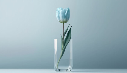 minimalist wallpaper, Tulip flower in a clear glass vase, off center composition, background, wallpaper - Generative AI