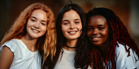 Fototapeta premium Group of female friends of all ethnicities, friendship concept