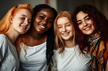 Fototapeta premium Group of female friends of all ethnicities, friendship concept