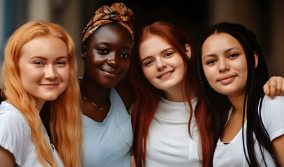 Fototapeta premium Group of female friends of all ethnicities, friendship concept