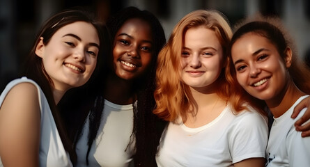 Obraz premium Group of female friends of all ethnicities, friendship concept