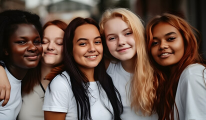 Fototapeta premium Group of female friends of all ethnicities, friendship concept