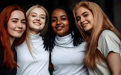Fototapeta premium Group of female friends of all ethnicities, friendship concept