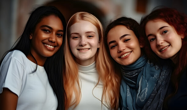Group of female friends of all ethnicities, friendship concept