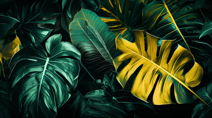 tropical leaves green and yellow patterns with leaves