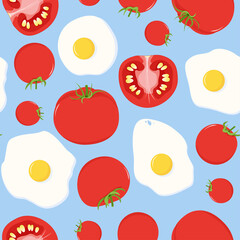 Seamless pattern of tomatoes and fried eggs