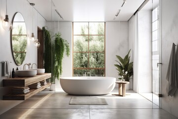 Fototapeta na wymiar Interior of a luxurious bathroom with white walls. Generative AI