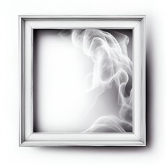 White and grey swirling smoke square frame isolated on white background. White color abstract smooth flowing vapour. Ai generated geometric square frame design.