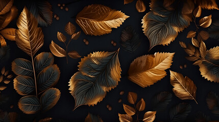 realistic dark and golden leaves background 