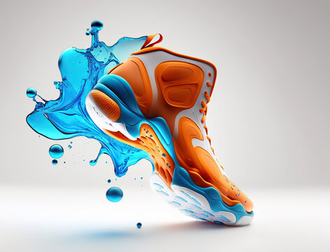 Basketball Futuristic concept, orange and blue, liquid form, commericial photo, Generative Ai