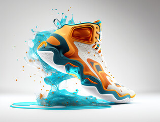 Basketball Futuristic concept, orange and blue, liquid form, commericial photo, Generative Ai