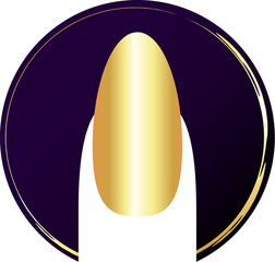 Golden nail in a circle. Design for nail salon and care
