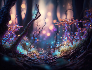Fantasy forest landscape created with Generative AI technology