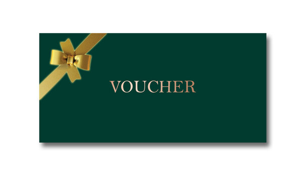 Zielony voucher prezentowy ze złotą kokardą