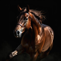 Obraz na płótnie Canvas Galloping red horse on dark background