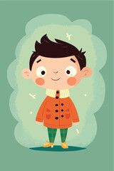 Cute happy boy, simple, cartoon, children book style, comic, flat character, artistic, Illustrator