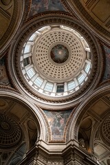 Vertical shot of the beautiful ceiling of the Pantheon located in Paris, France