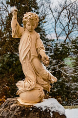 Details of an angel or cherub at Mount Bogenberg, Bogen, Danube, Bavaria, Germany